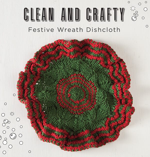 Free Festive Wreath Dishcloth pattern from Knit Picks.