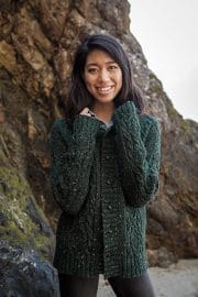 Knit Picks Podcast, Windward: Cable Collection: Sionnan Cardigan, cabled sweater knitting pattern