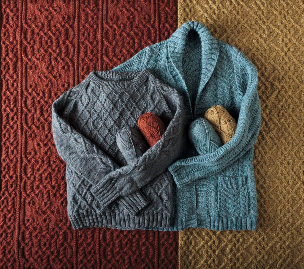 Knit Picks Podcast, Windward: Cable Collection: Diamond Lattice Pullover and Straight and Arrow Cardigan knitting patterns cable stitch collection