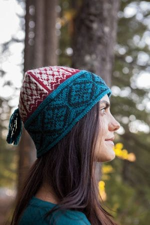 Knitting Designer Interview, Bridget Pupillo - Vesterland Hat, fair isle stranded colorwork beanie with tassel knitting pattern