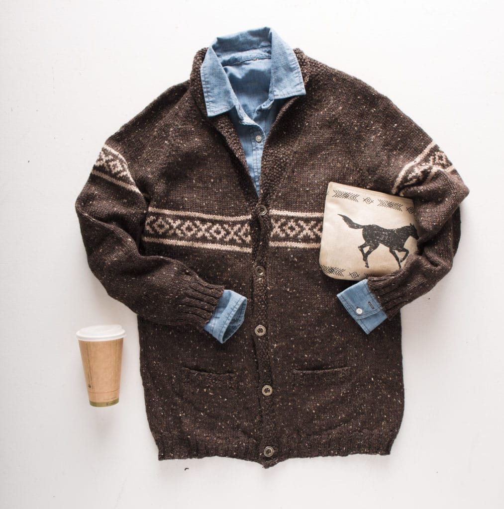 Knit Picks styled shot featuring the Matinee Cardigan