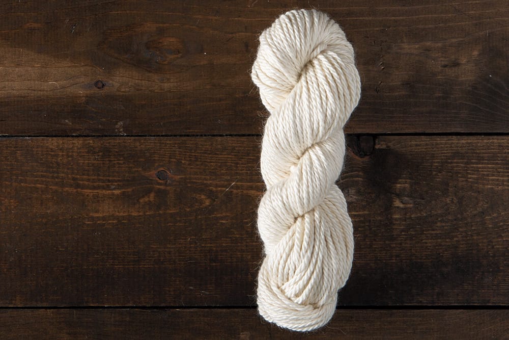 A hank of undyed Bare Shimmer Bulky yarn