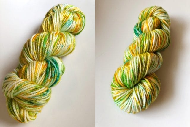 green/yellow/orange dyed Bare Superwash Merino Twist yarn