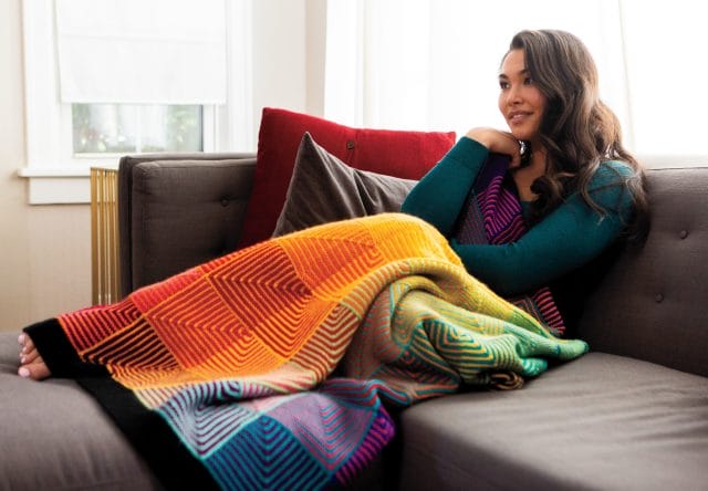 Knit Picks rainbow Hue Shift Afghan pattern.