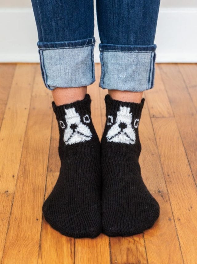 Knit Picks Boston Terrier Sock pattern from the Pawtastic! collection.