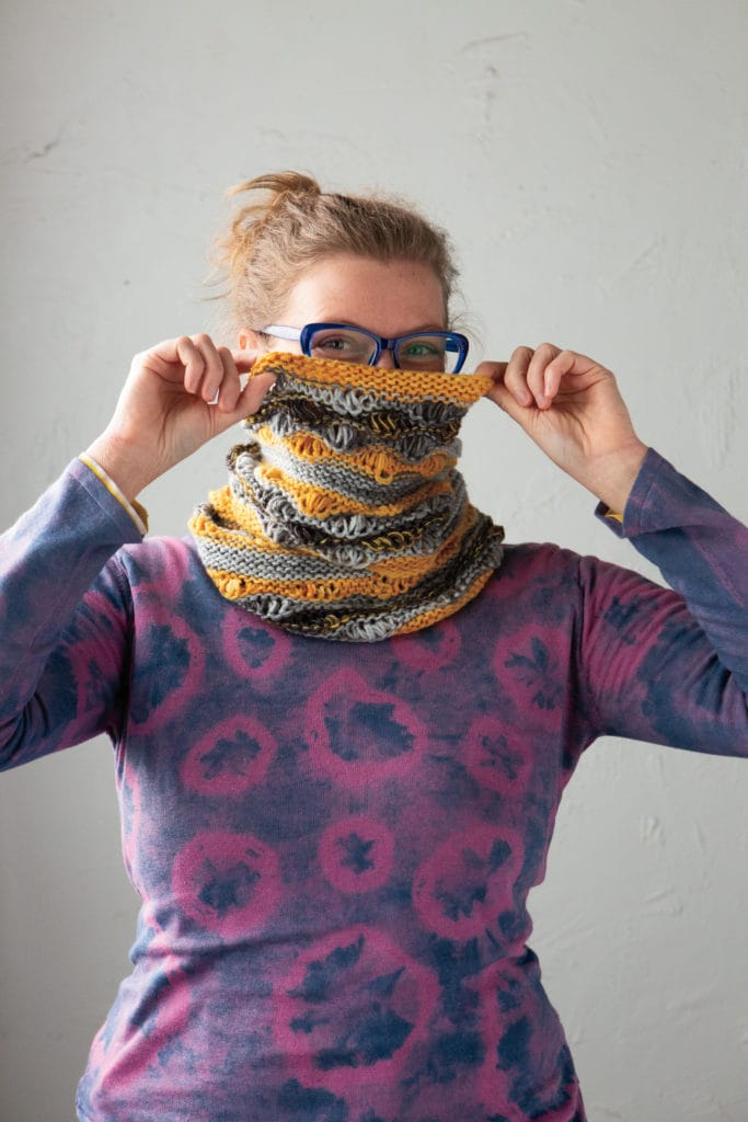 Knit Picks Mako Cowl, knit in Hawthorne and Stroll held double.