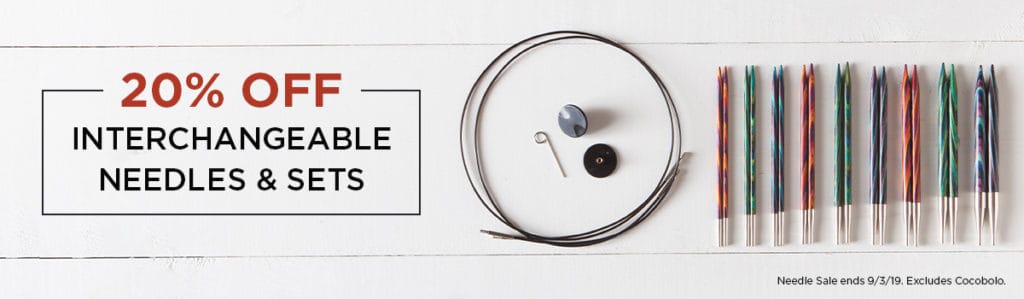 20% off Knit Picks Interchangeable Needles & Sets, excluding Cocobolo.