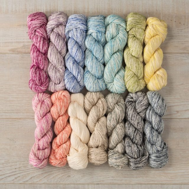 The complete lineup of Comfy Color Mist, a Pima Cotton and acrylic blend yarn.