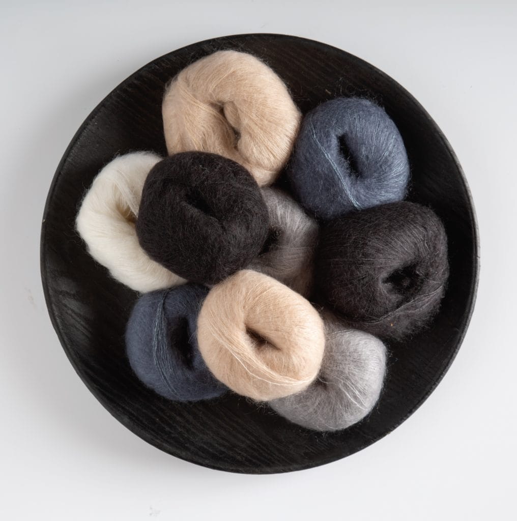 Luxuriously soft, light and airy, Aloft is a dreamy blend of 72% mohair and 28% silk.