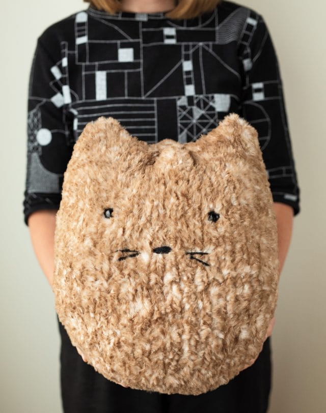 MIni Kitty Pouf knit in Knit Picks' Fable Fur yarn, a faux-fur fiber.