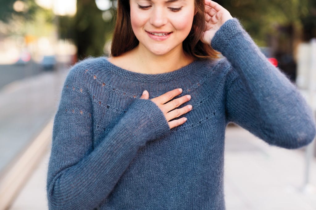 Fluffy Aloft, held double, brings a sense of luxury and timelessness to this otherwise simple pullover. 