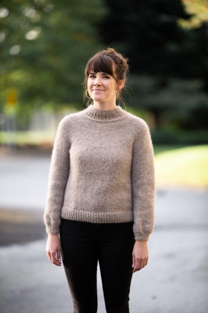 Morgan made her first sweater using Knit Picks' Wonderfluff yarn! The pattern is the Novice Sweater.