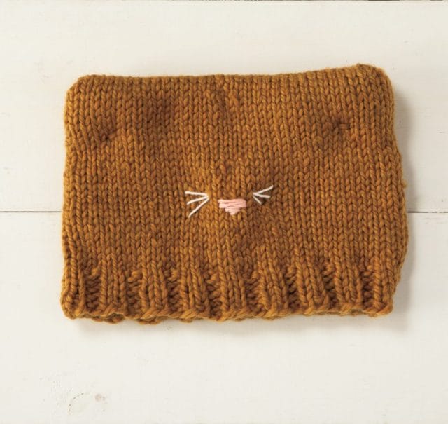 C'Mon Cat Happy hat, knit in Knit Picks' Biggo yarn, in the color Tansy Heather.