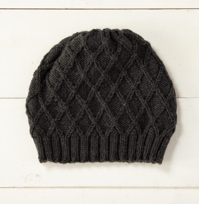 Erica's Payne Hat, knit in Knit Picks' Twill yarn, color Graphite Heather.