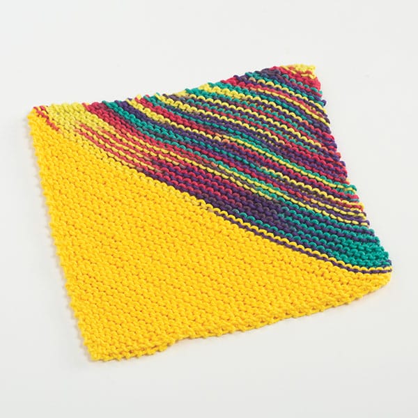 Slant Dishcloth in Dishie Bumblebee and Dishie Multi Summer Jams. Free pattern from Knit Picks.