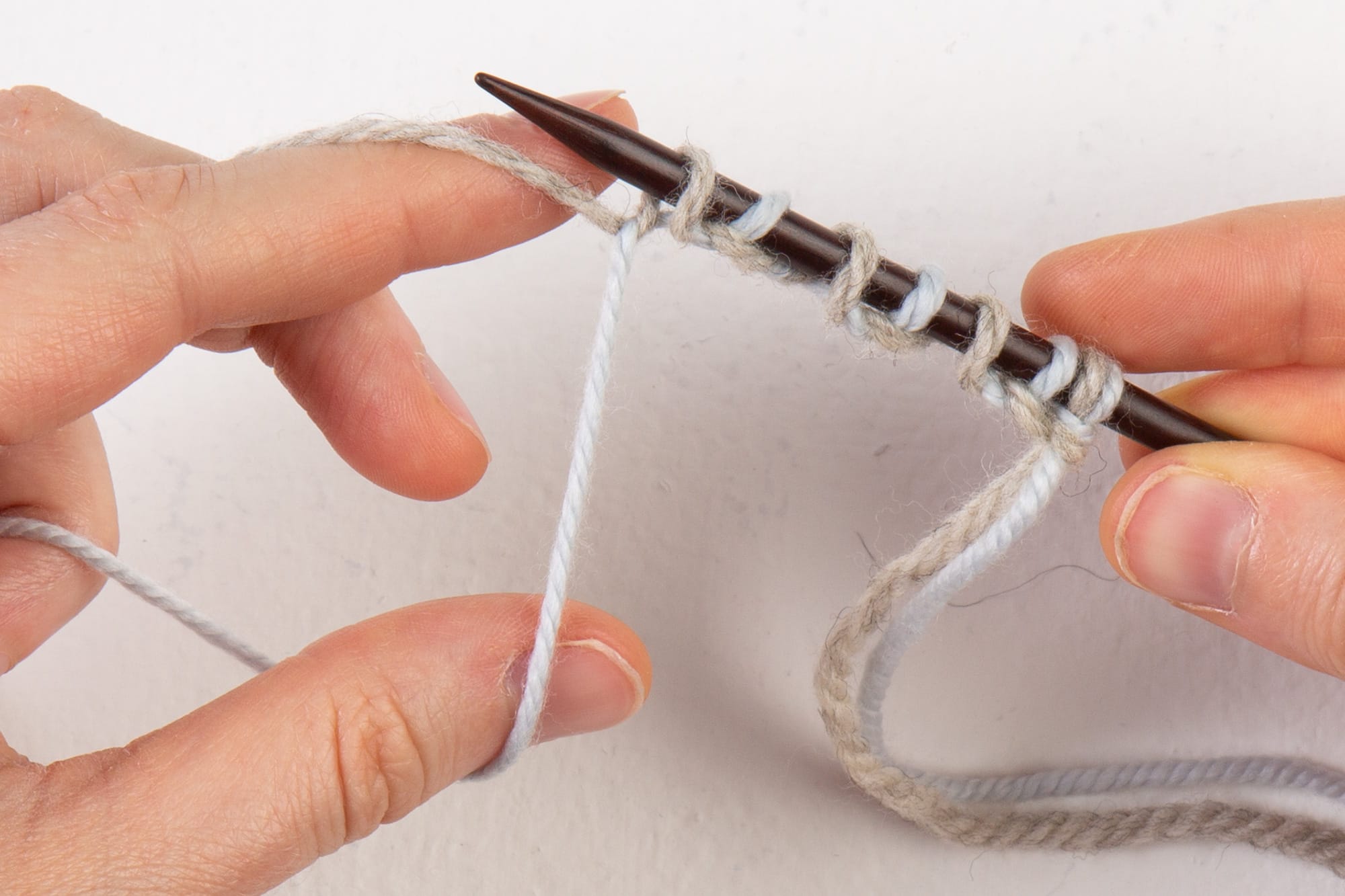 six cast-on stitches made on needle