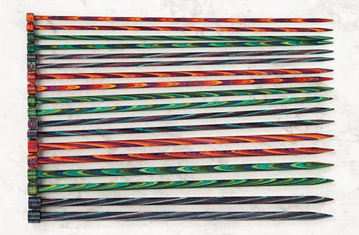 Highly colorful straight knitting needles.