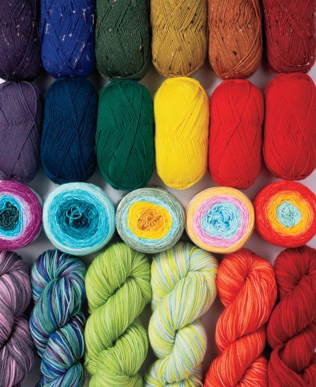 A bright & colorful array of Knit Picks' sock yarns.