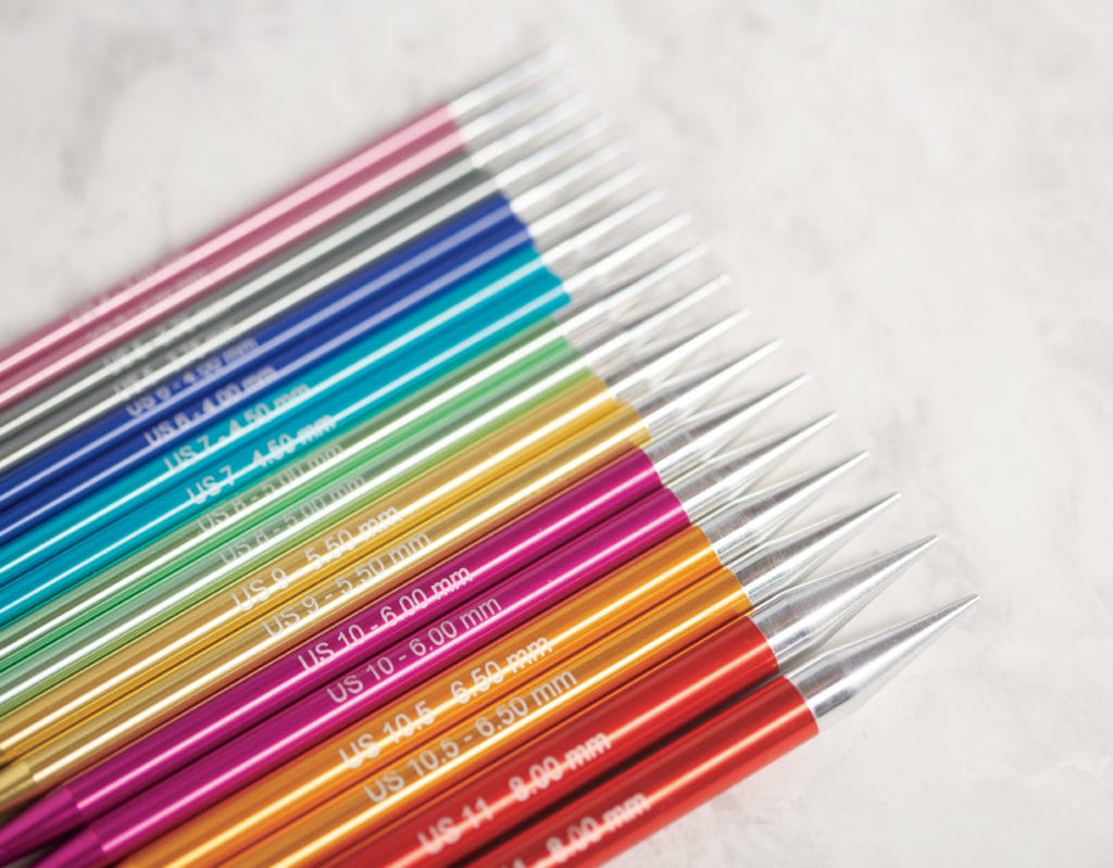 Close up view of colorful aluminum needles