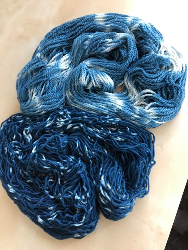 2 hanks of indigo dyed yarn