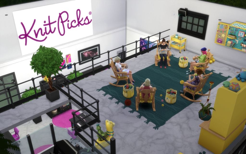 The Knit Picks Sims in their office