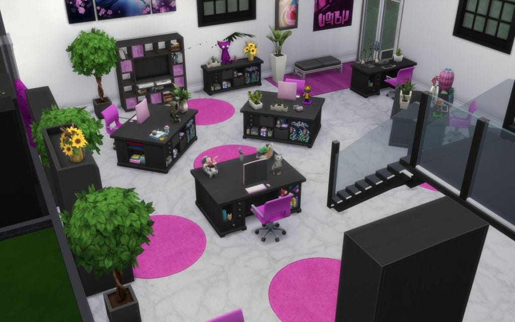 The Knit Picks Sims office area.