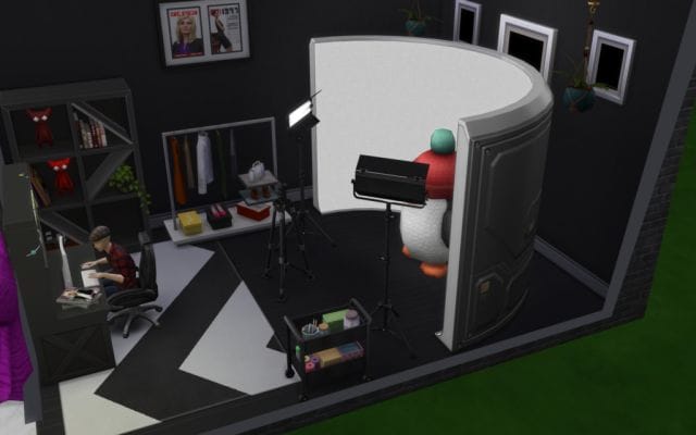 The Knit Picks Sims photoraphy studio area.