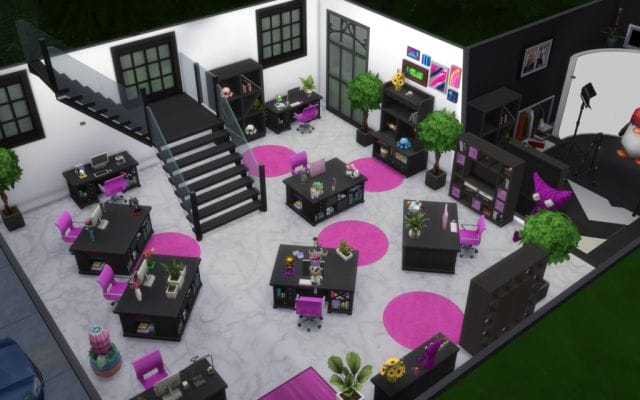 The Knit Picks Sims office area.