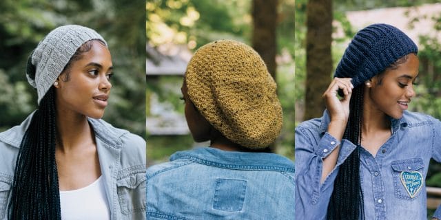 Toast Beanie, Autumn Harvest Slouch Hat, and Fisherman's Weave Hat