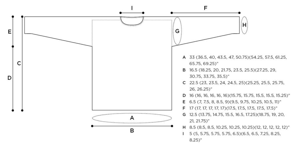 Schematic for Protea Sweater with measurements
