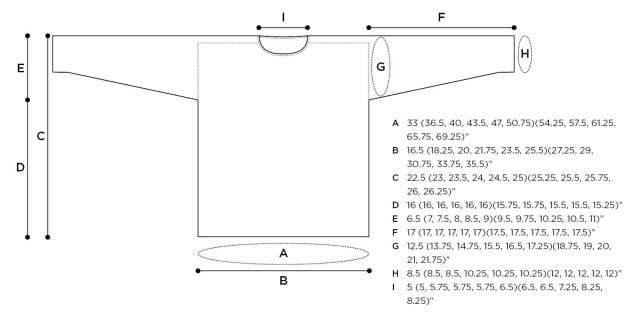 Schematic for Protea Sweater with measurements