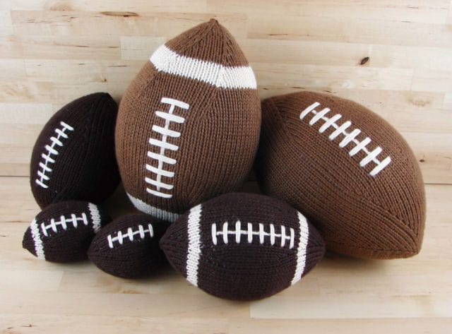 A pile of knitted footballs looks like fun! Stuffed Footballs: A new indie knitting pattern available at knitpicks.com.
