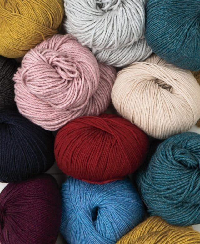 Colorful yarn spill featuring Twill yarns