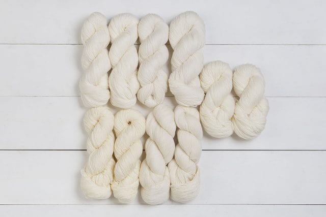 Bare yarns on a white background