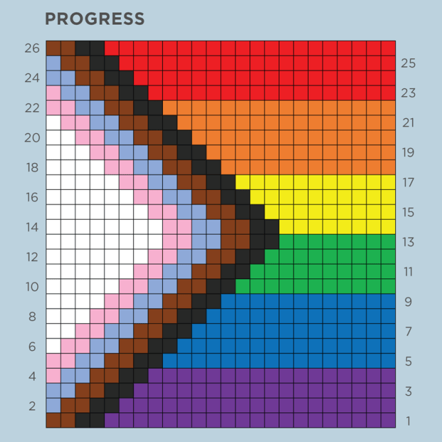Intarsia chart of the Progress Pride flag